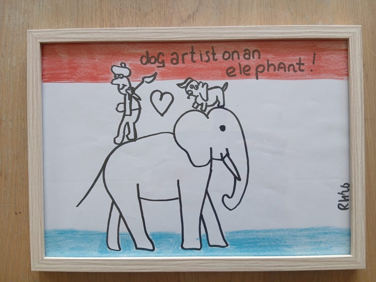 Dog Artist on an Elephant!