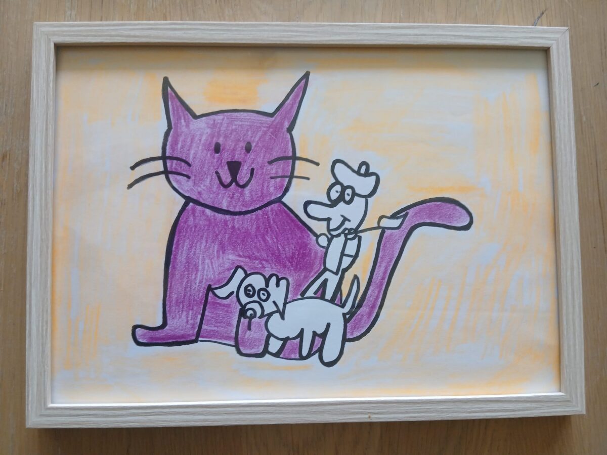 Paarse Kat met Hondje